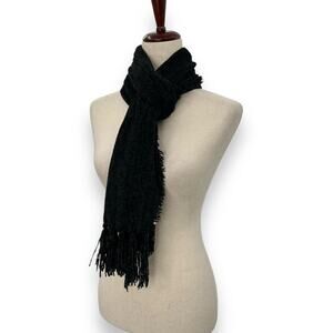 NEW Style & Co Black Chenille Scarf with Fringe Trim Oblong Winter Ski Chic